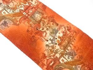 纐纈馬車に人物・更紗模様織出し袋帯